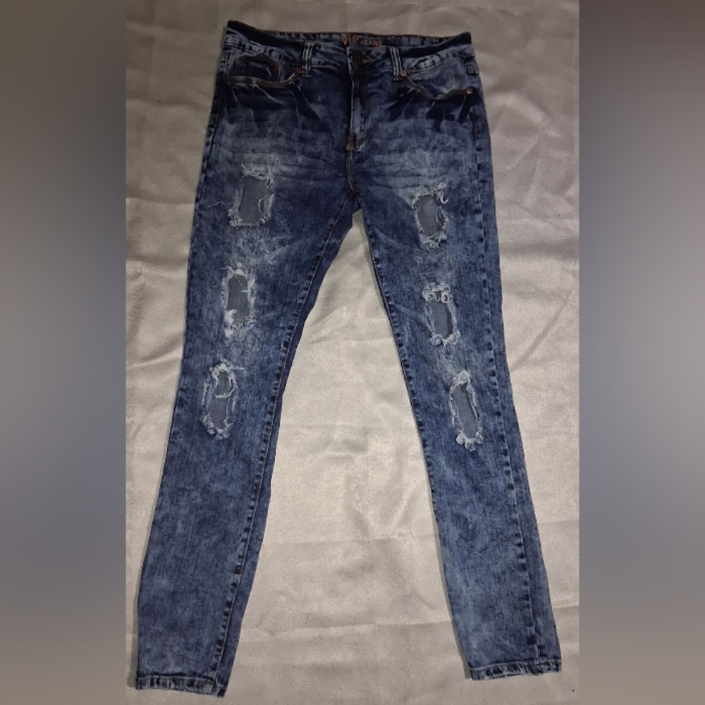 VIP Blue Skinny Jeans Distressed Denim